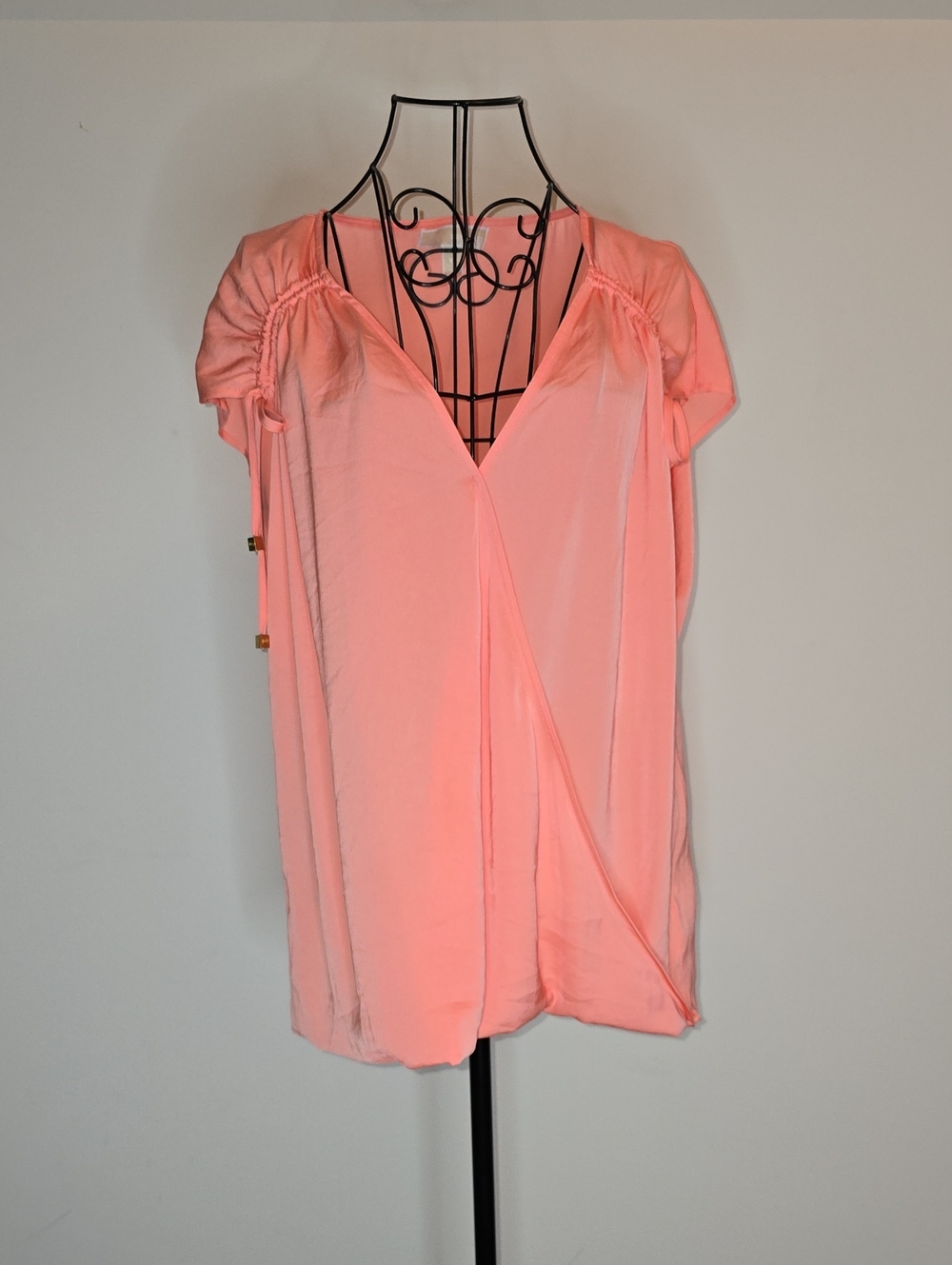 Michael Kors Coral Pink Surplice Short Sleeve Blouse